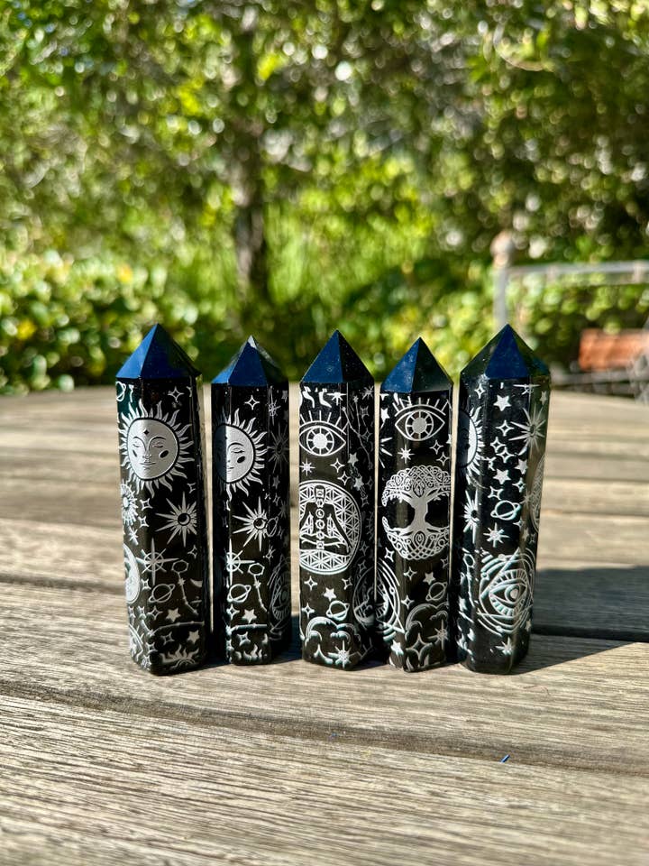 Wholesale Lot Natural Obsidian Sun&Moon Obelisk Tower Point for wholesale by SunlitSage