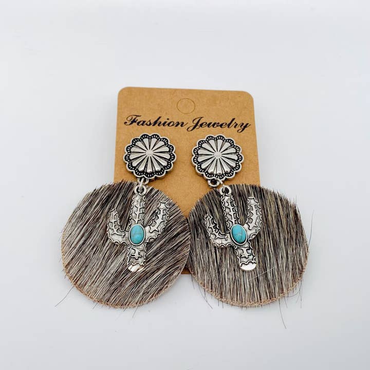 Mio Queena - Wholesale Dangle Earrings - Western Style Cactus Animal Skin Double Charm Earrings - WJ2