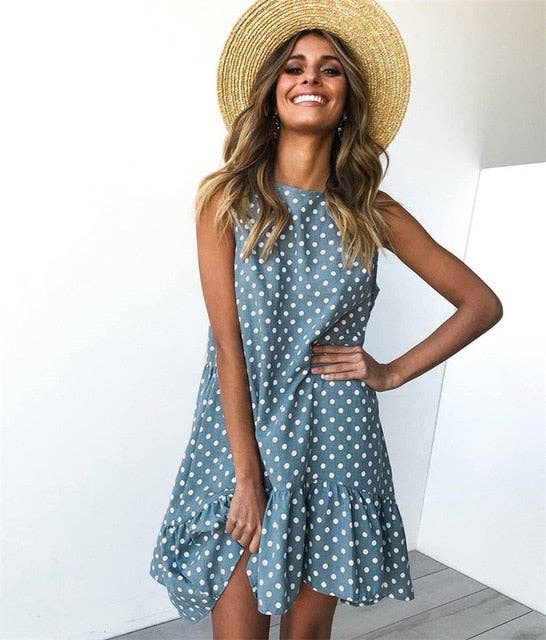 Sharon Tatem Fashion LLC - Wholesale Dress - Women's - Dress Sexy Boho Beach Sundress Women Floral Printed Polka Dot29
