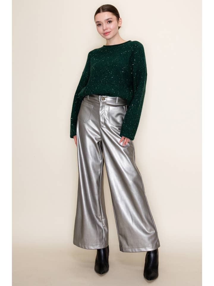 GeeGee x Lovelo - Wholesale Pants - Women's - Metallic Wide-Leg Faux Leather Pants CP521991