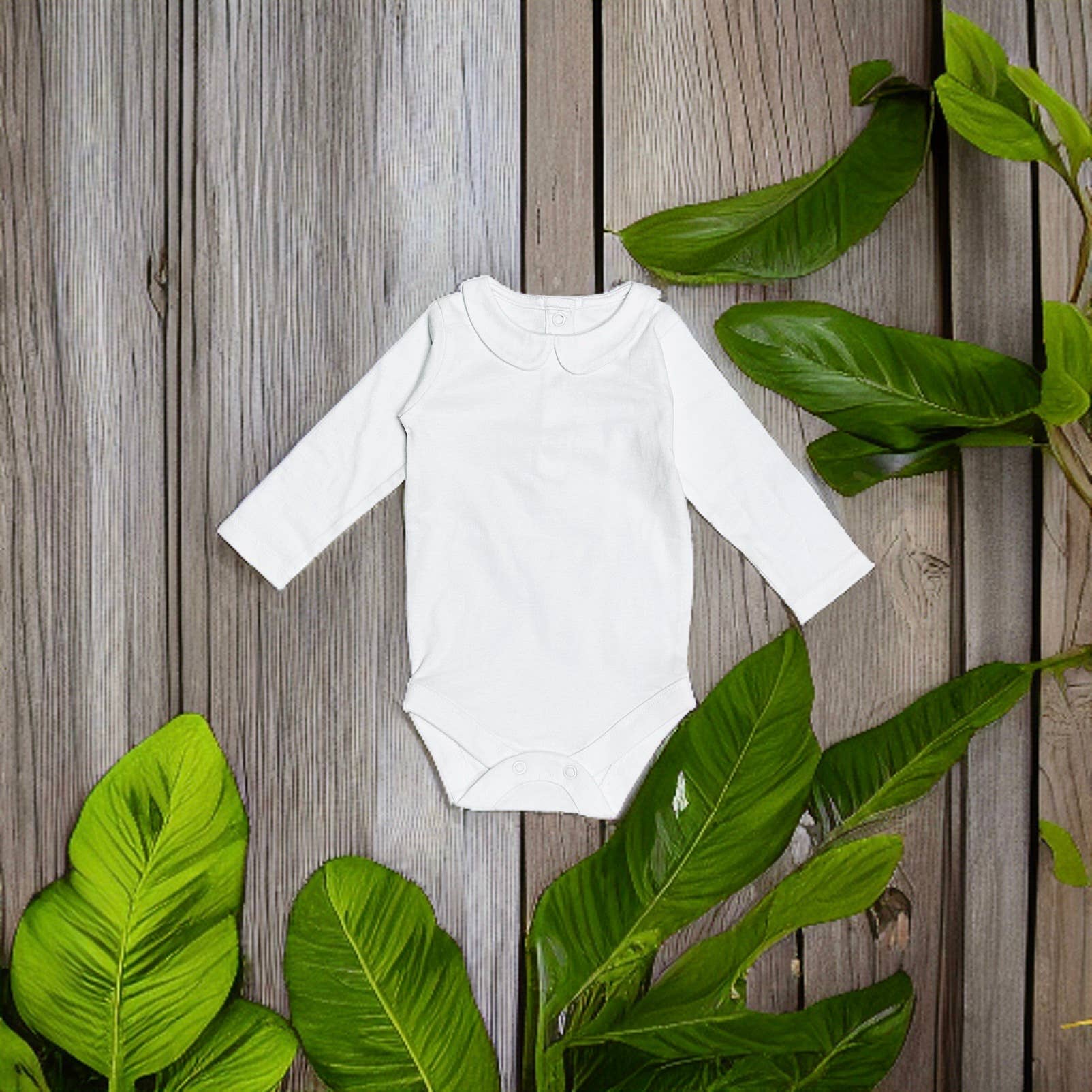 Soft White Basic Peter Pan Long Sleeve Baby Bodysuit (Organic Cotton) for wholesale on Faire3