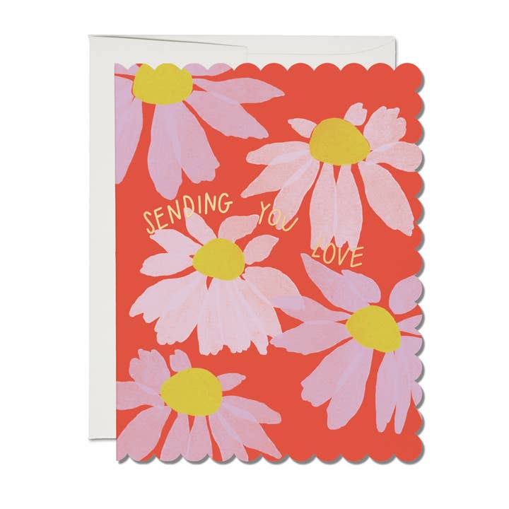 Scalloped Coneflower sympathy greeting card for wholesale by Red Cap Cards
