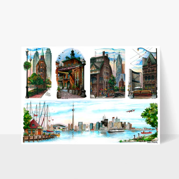 Totally Toronto Art/Sassy City Studio - Wholesale Postcard - Toronto Historic Landmarks Postcard