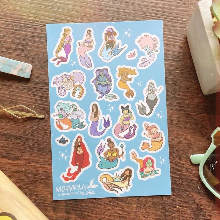 Mini Body Positive Mermaid Sticker Sheet | 18 Mini Stickers for wholesale by The Creative Ink