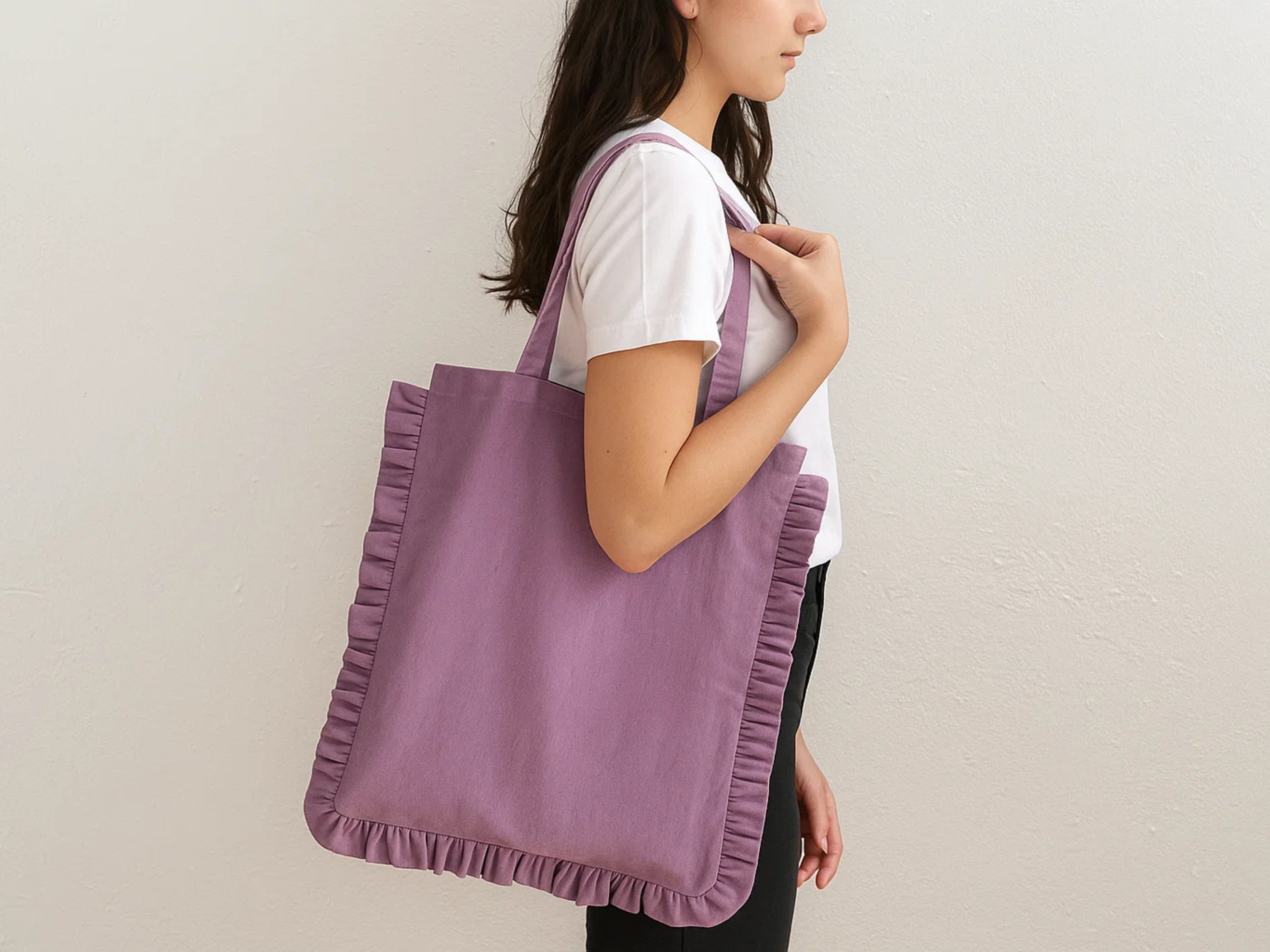 House of Kraft Jewelry & Accessories - Wholesale Tote Bag - Women's - Canvas Ruffle Tote | Canvas Colored Tote Bag | Unbranded 3