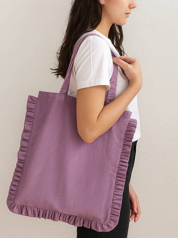 Valentine Canvas Tote Bag | Pink Purple Tote Bag | Ruffle for wholesale by House of Kraft