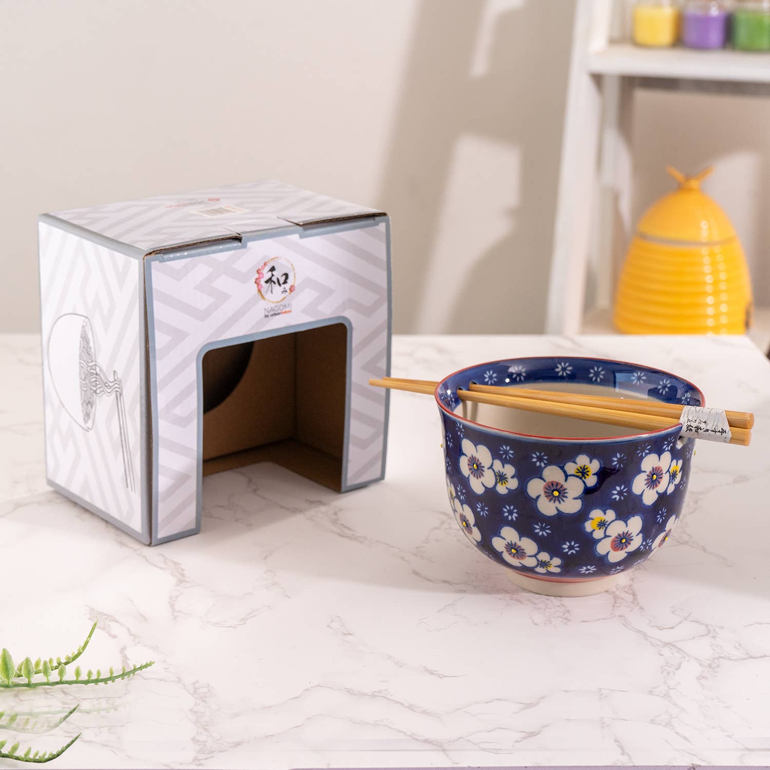 Urban Tokyo - Wholesale Bowl - Ume Plum Design 18oz 5.25"D Bowl With Chopsticks Set6