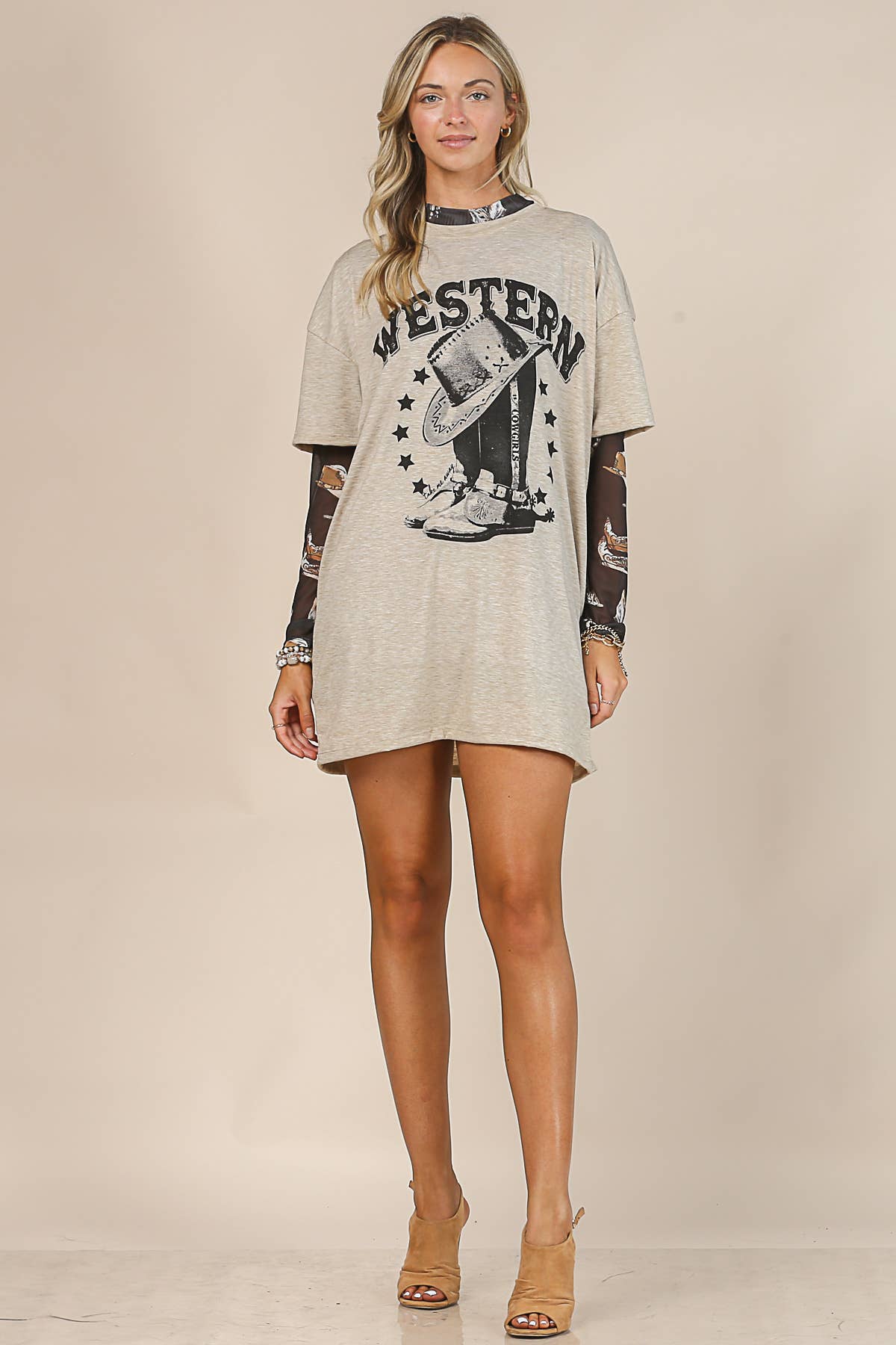 CAMEL/NOIR ROBE-T-SHIRT GRAPHIQUE AV1202-WREN WESTERN BOOTS en vente sur Faire3