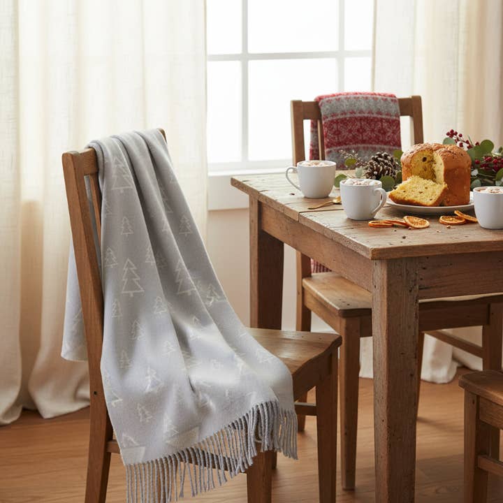 Christmas Trees All Over Recycled Cotton Babele Plaid for wholesale by SOFIA TOSCANO