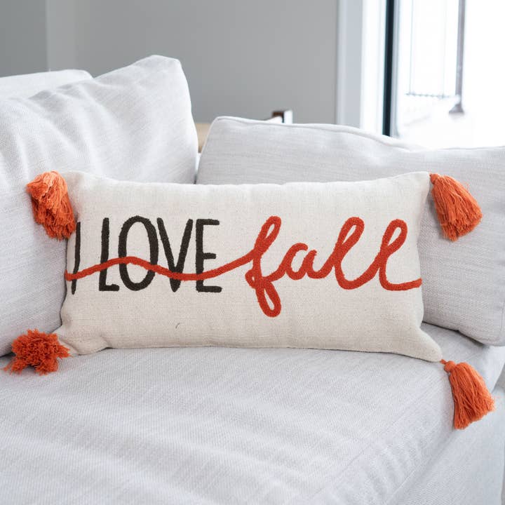 Halloween 12x22" I Love Fall Embroidered Lumbar Pillow for wholesale by Elsie & Zoey