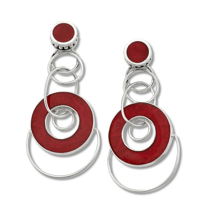 SS Round Circle Link Koralle Ohrringe für den Großhandel von Eli Pebble