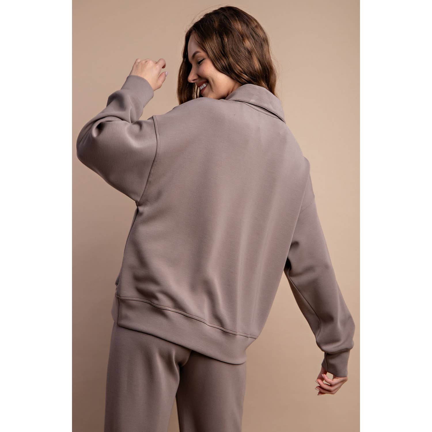 Rae Mode - Vendita all'ingrosso Felpa - Donna - PULLOVER CON COLLO A IMBUTO E ZIP A QUARTO IN MODAL SCUBA55