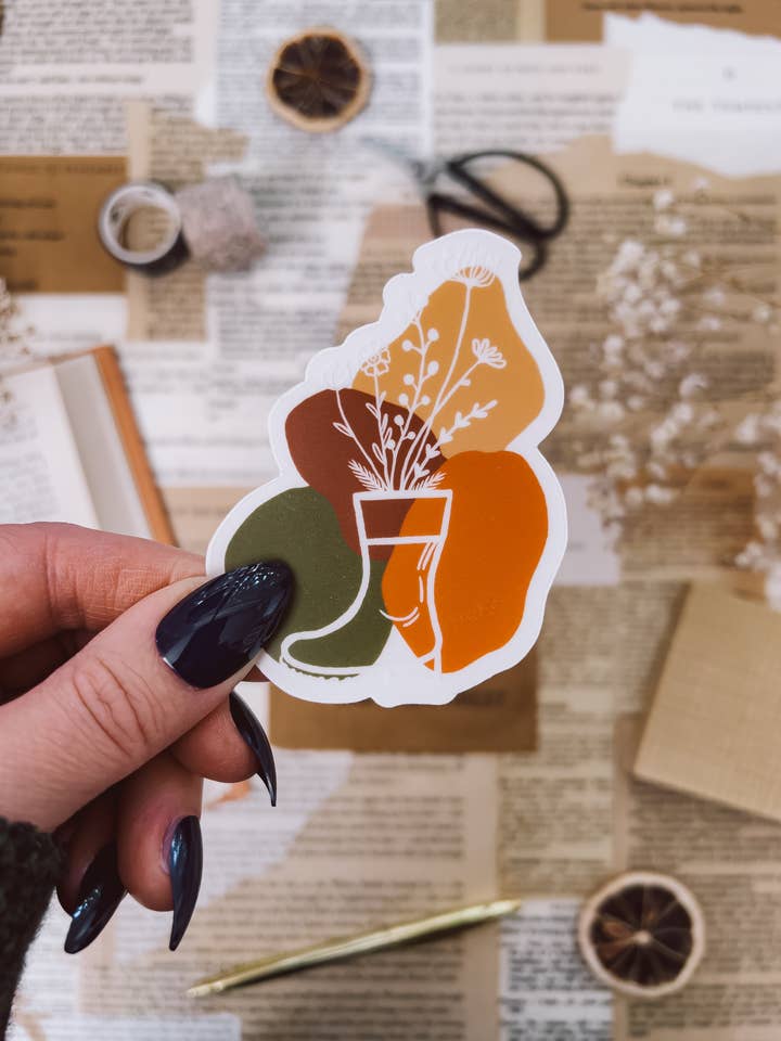 Floral Boot Autumn Sticker, 2.5x3in for wholesale by Twelfth Pine