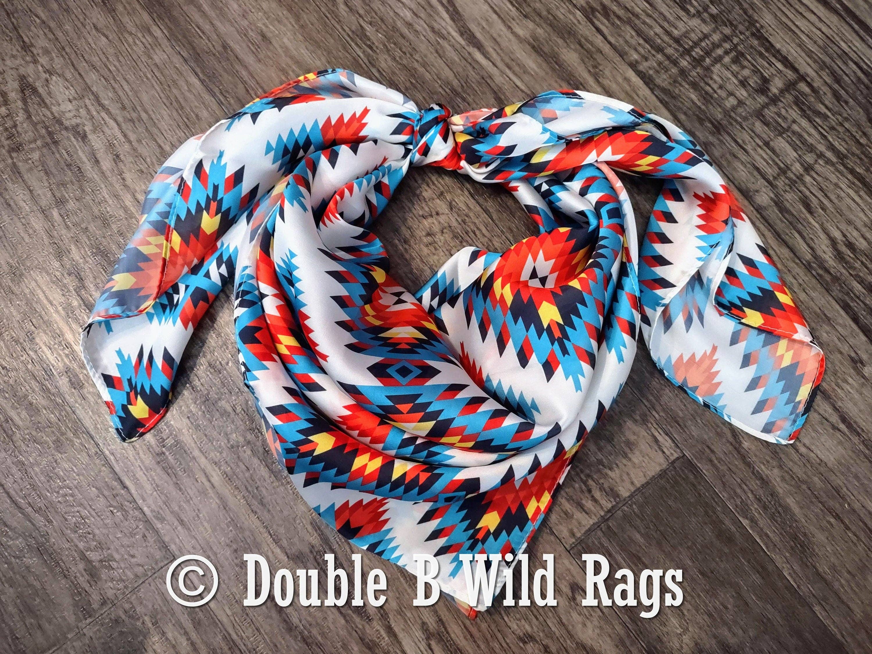 Double B Wild Rags - Wholesale Bandana – Women's - Wild Rag Bright Red, Turquoise, Yellow Aztec Cowboy Western Neck Scarf Bandanna by Double B Wild Rags