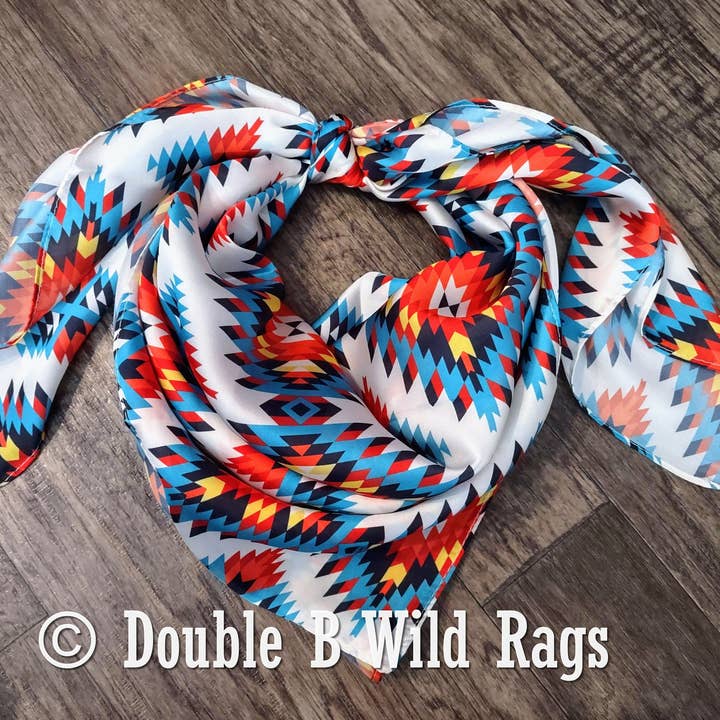 Double B Wild Rags - Wholesale Bandana – Women's - Wild Rag Bright Red, Turquoise, Yellow Aztec Cowboy Western Neck Scarf Bandanna by Double B Wild Rags0