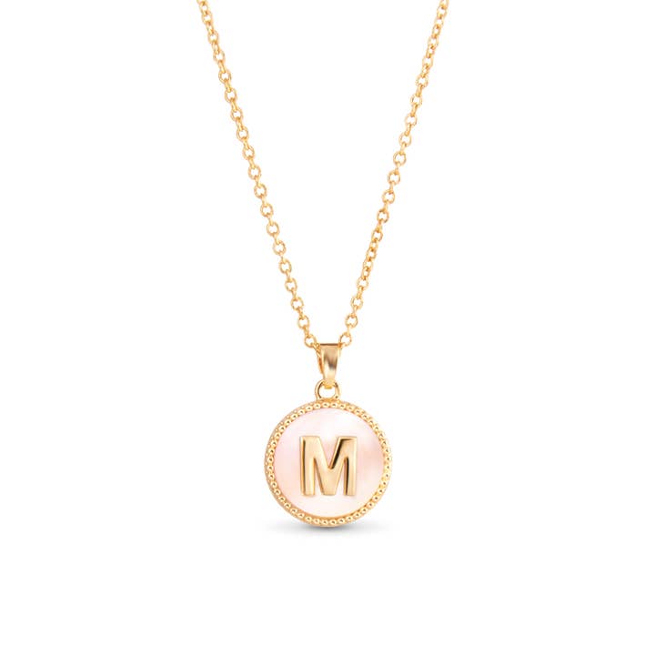 Amanda Blu - Wholesale Pendant/Charm Necklace - Gold Mother of Pearl Initial Necklaces | 18 Letters12