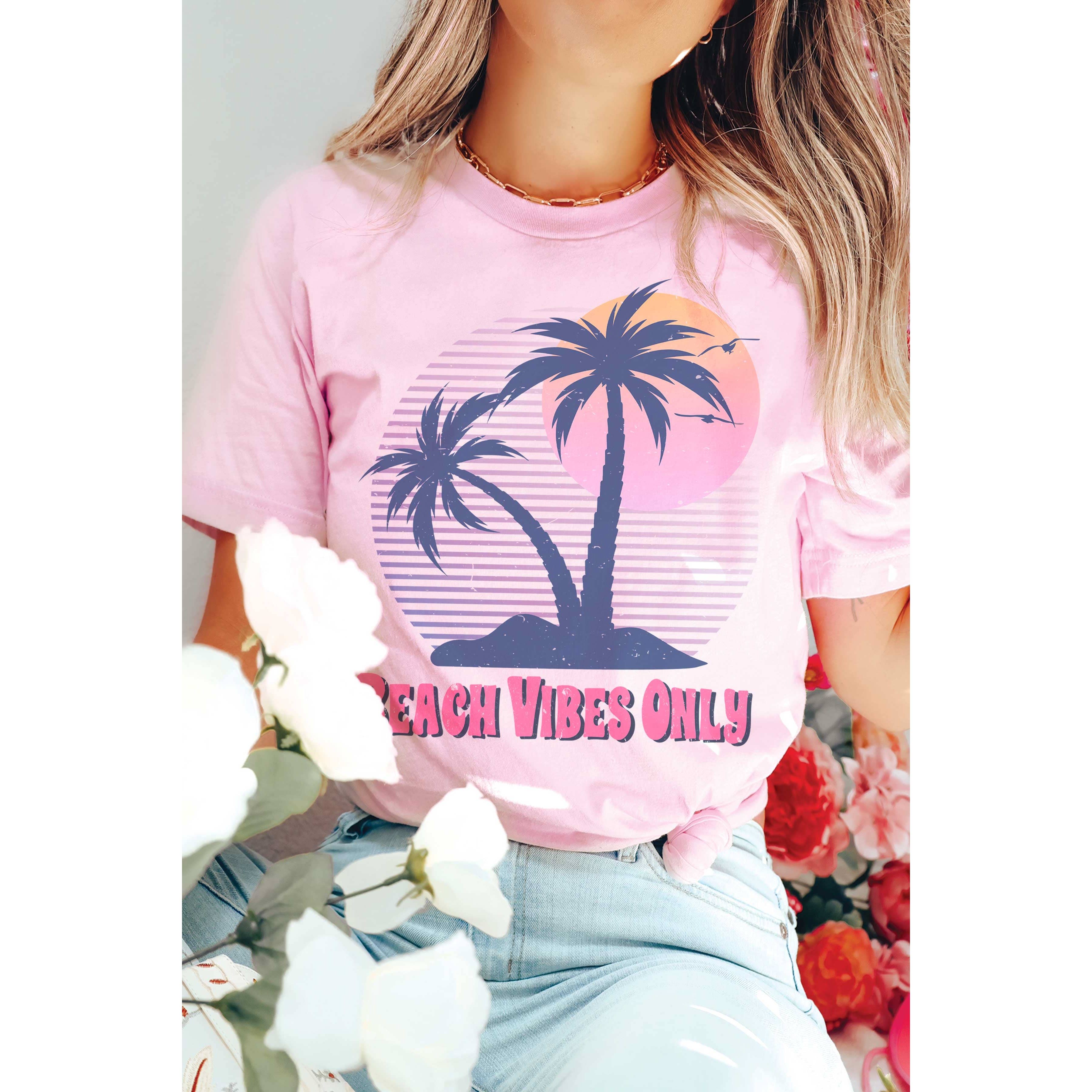 A. BLUSH CO – wholesale Screen printed t-shirt – Women′s – BEACH VIBES ONLY Graphic Tee2