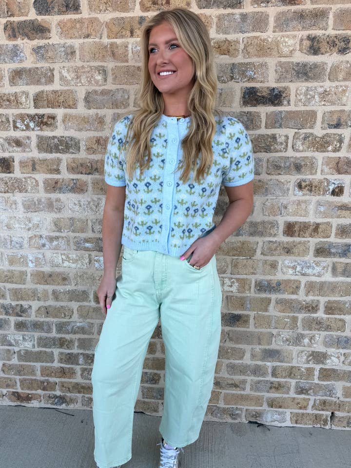 FLORAL SHORT SLEEVE SWEATER CARDIGAN for wholesale by Triple Play Jewelry