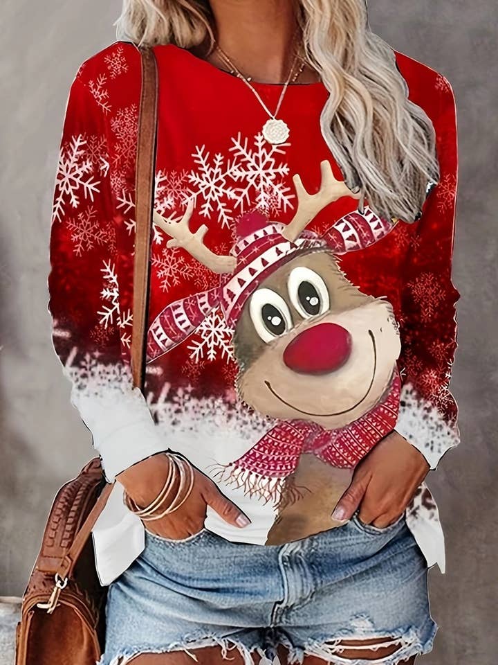 NINEXIS - Wholesale Knit Sweater - Women's - CWOSWL07612_CHRISTMAS PATTERN CASUAL KNIT LONG SLEEVE TEE4