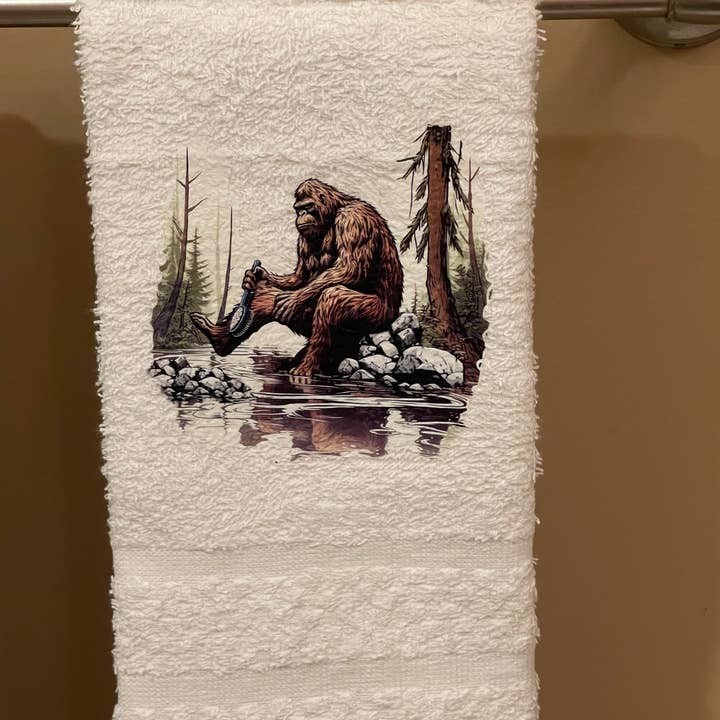 Squatchin’ Country - Wholesale Towel Set - Bathing Bigfoot wash rag, hand towel, bath towel 3 piece set4