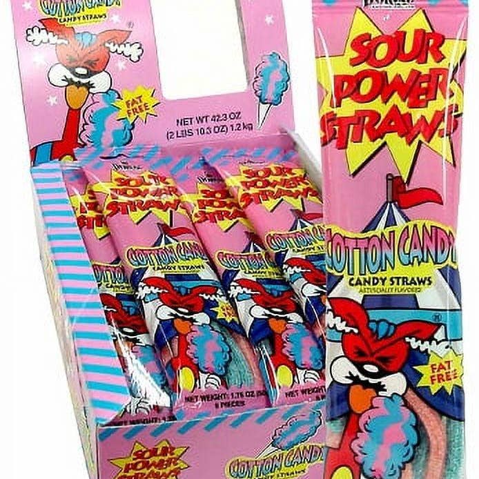 Long Island Candy Factory - Wholesale Cotton Candy - Sour Power Cotton Candy Straws 24 Count 1.75 ounce