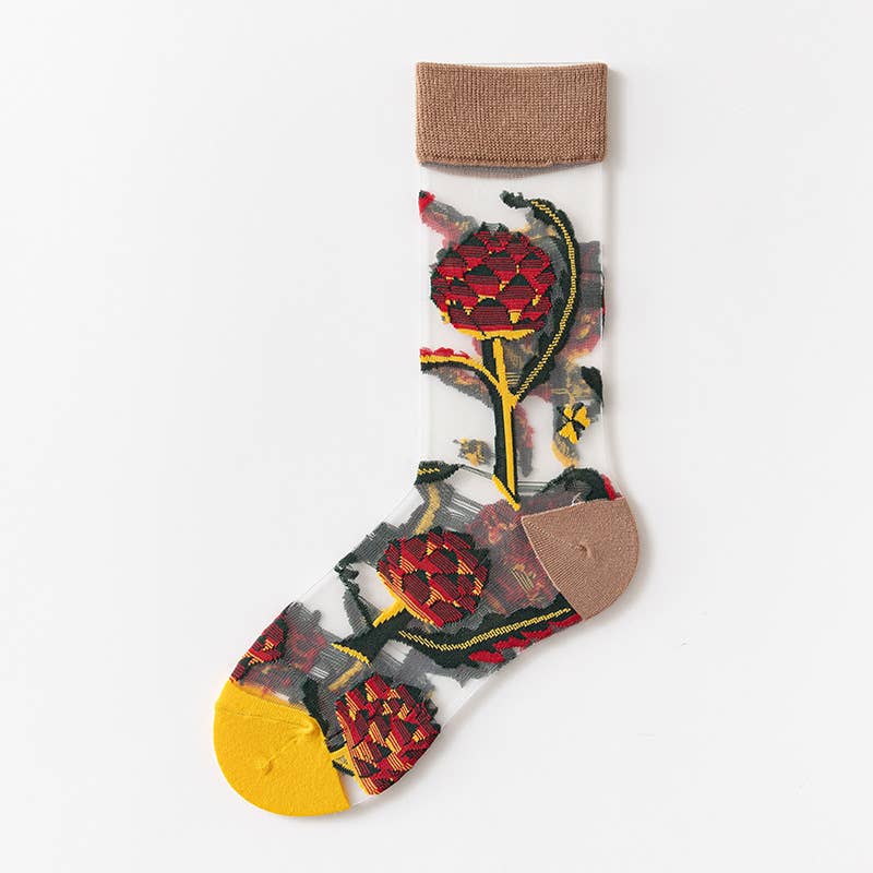 Tourtiwi - Wholesale Socks - Women's - Fruit Flower Animal Pattern Transparent Thin Summer Socks0