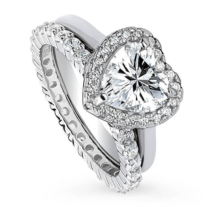 BERRICLE - Wholesale Engagement Ring - BERRICLE Silver Halo Heart CZ Wedding Engagement Ring Set