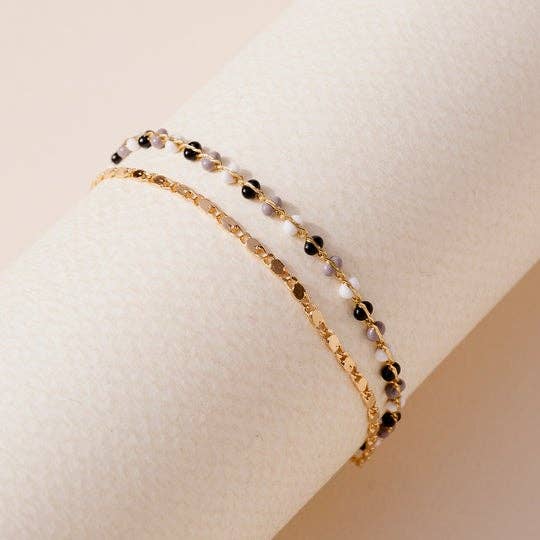 StarryNYC - Vente Bracelets maillon et chaîne - Bracelet ajustable à 2 lignes avec chaîne en époxy et chaîne délicate0