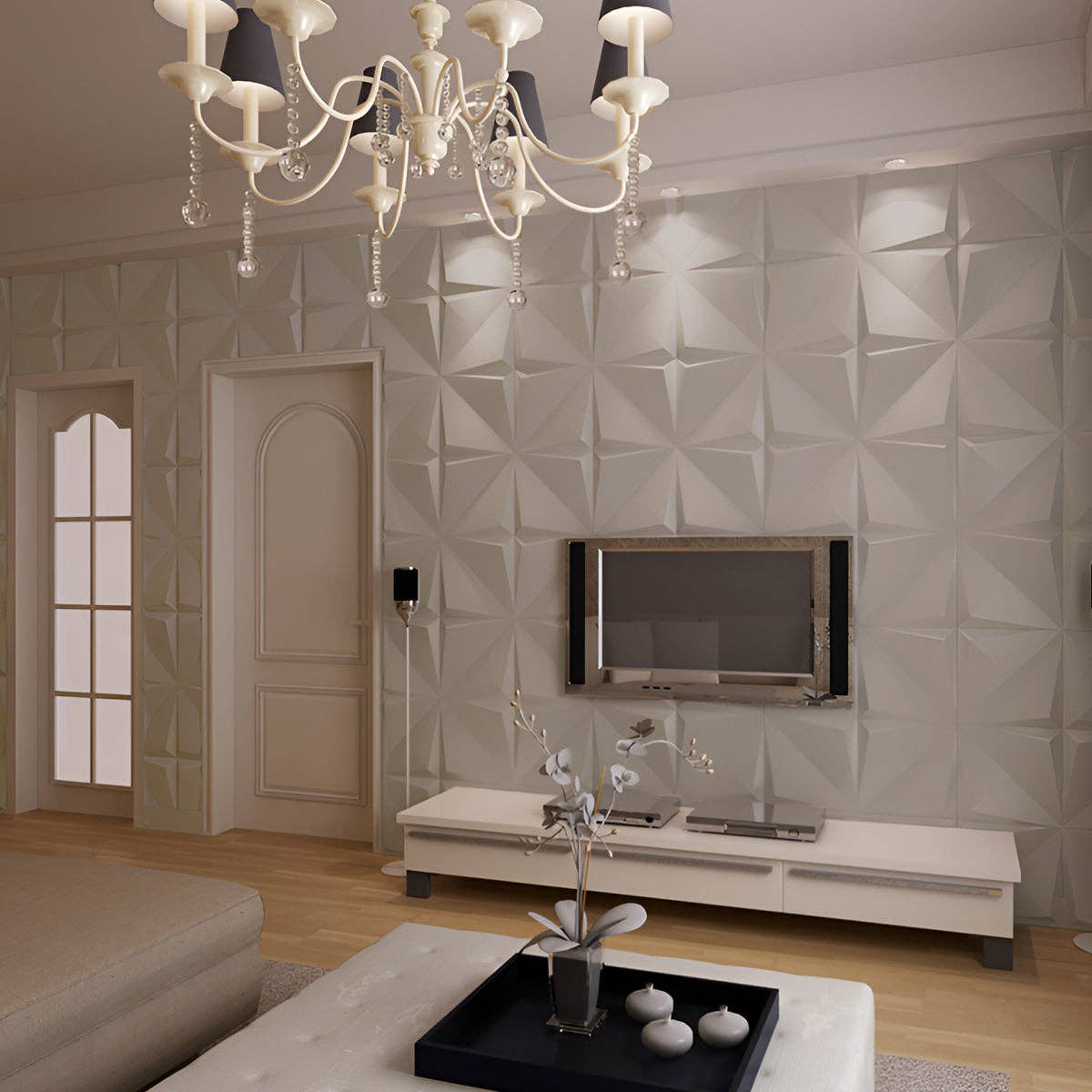 ENER-J – wholesale Decorative panel – Artistic 3D Geometric Relief PU Leather Wall Panels2