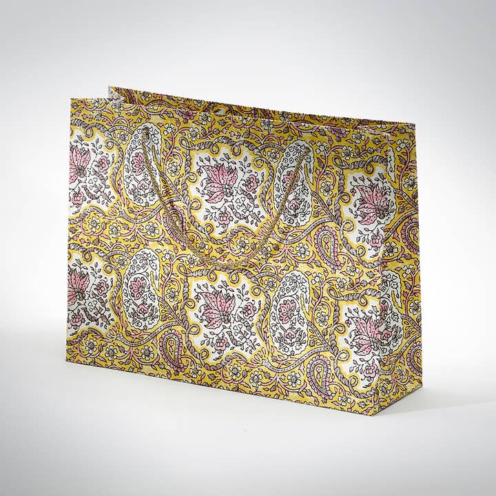 PaperSpree - Wholesale Gift Bag - Paisley Gift Bag | Yellow Pink | Eco Paper Gift Bag