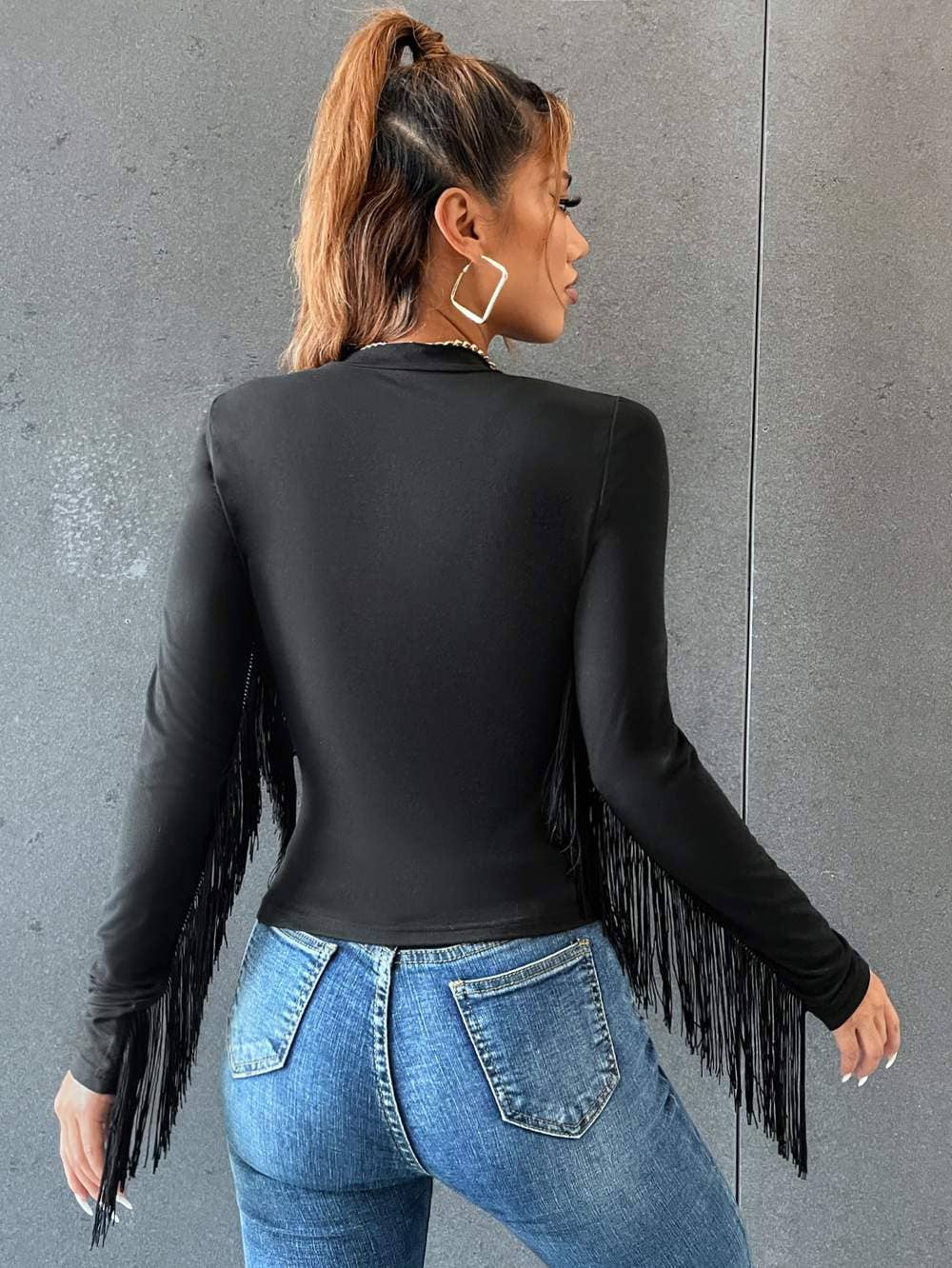 Flarix - Wholesale Blouse - Women's - fringe trim solid fitted tee6