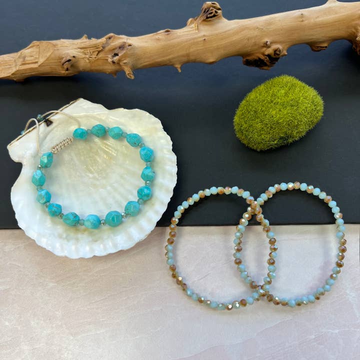 IST Jewelry – wholesale Jewellery set – Shamballa Magnesite Turquoise and Crystal Set of Bracelets