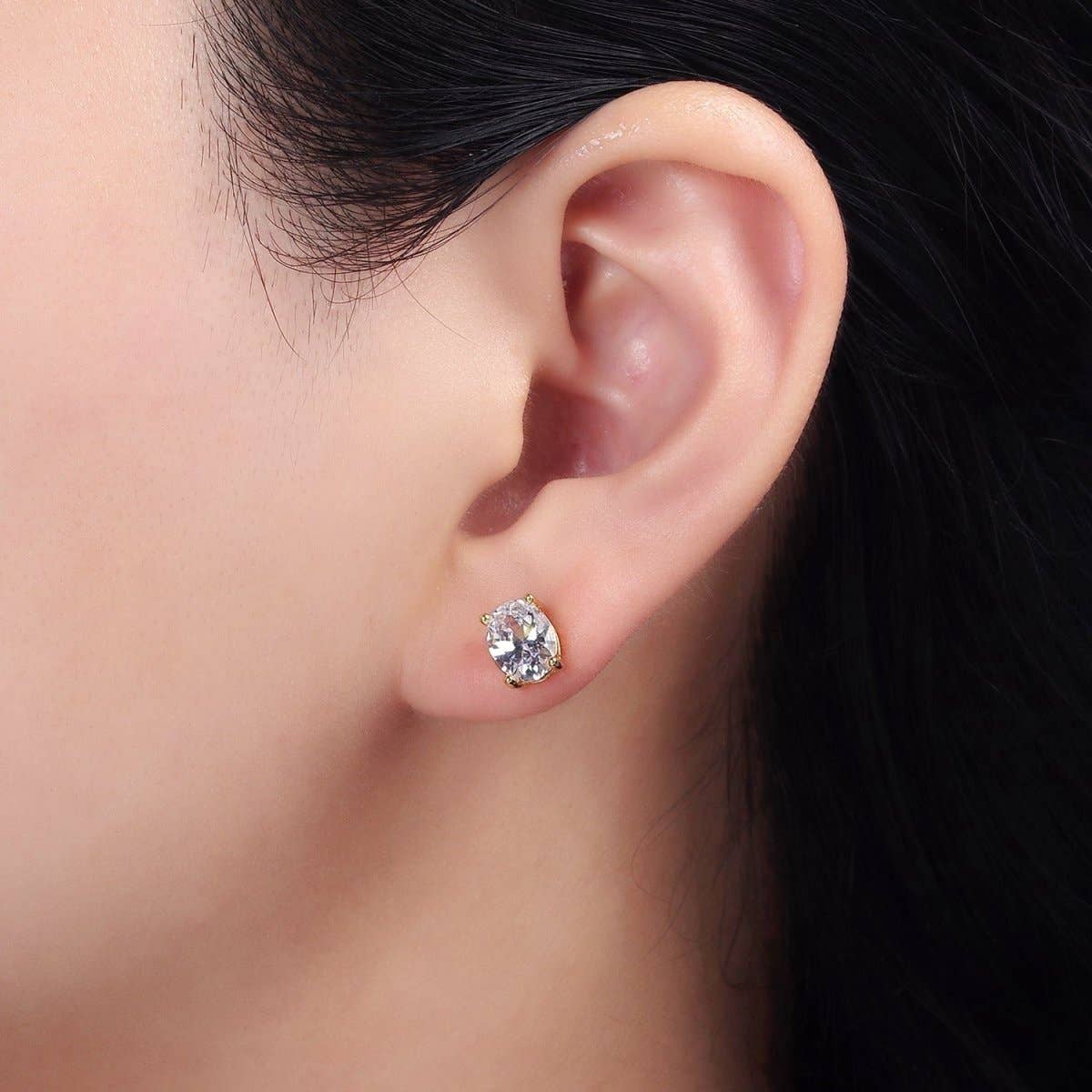 Aim Eternal - Wholesale Stud/Post Earrings - 14K Gold Filled 8mm Clear CZ Oval Bezel Stud Earrings | AE8991