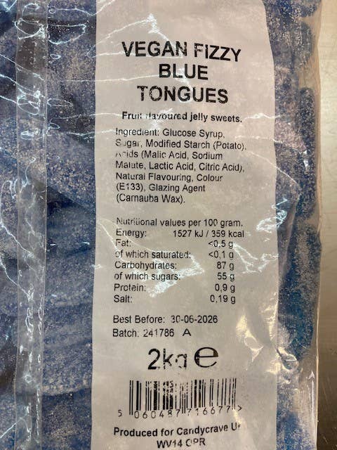 Clickin It Candy - Vente Bonbons gélifiés - 2kg Bonbons Crave Vegan Langues Bleues Pétillantes2