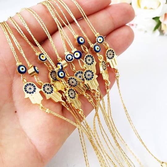 Hamsa Evil Eye Bracelet, Gold Chain Bracelet, Greek Jewelry for wholesale by Evileyefavor