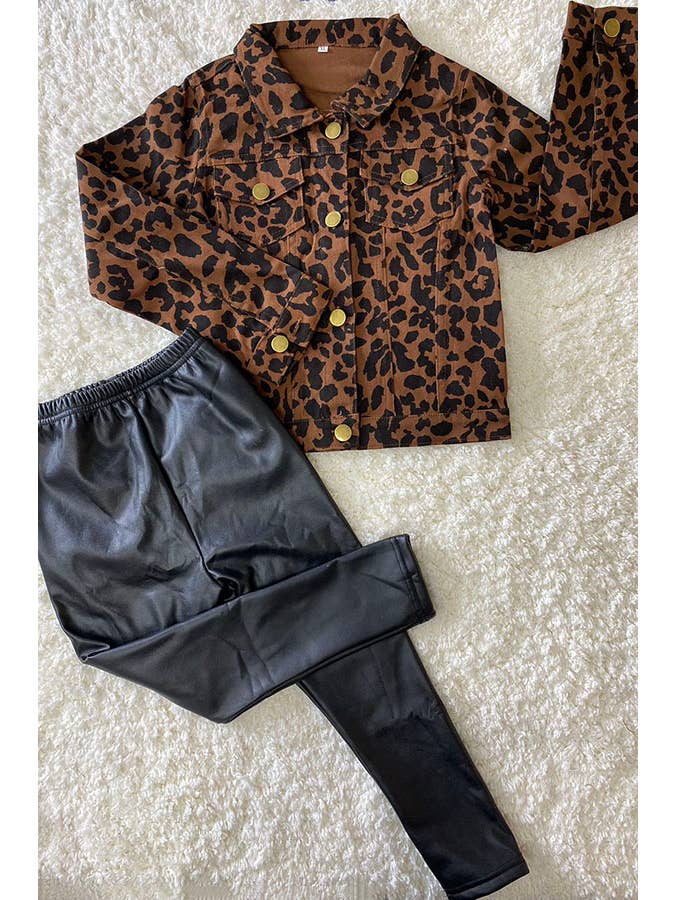 luluclothes - Wholesale Denim Jacket - Kids - Kids Brown leopard printed long sleeve denim jacket DLH25834