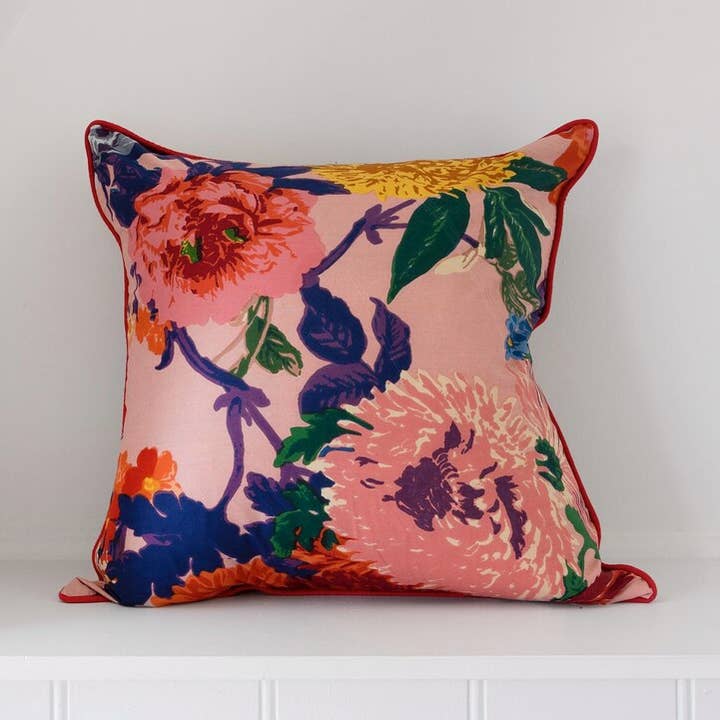 Linen Connections - Wholesale Sierkussensloop - Kussenhoes voor Mexicaanse schilders - felroze antracietkleurige bloemen0