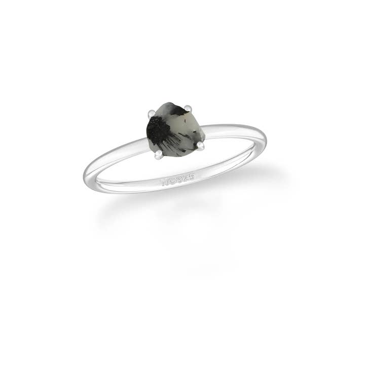 Natural Tourmalated Quartz Rough Shape Ring, Sterling Silver for wholesale by Nature Crafts