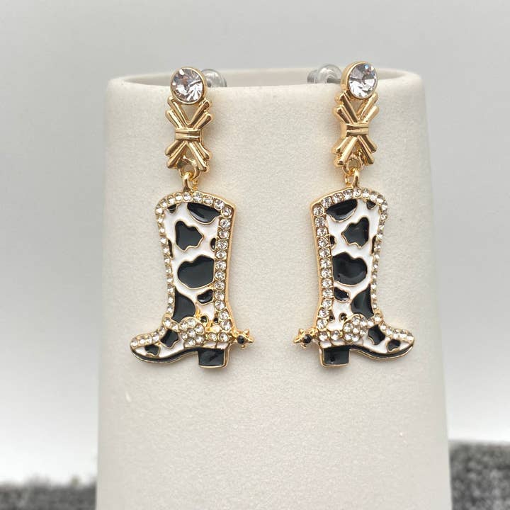 Mio Queena - Wholesale Dangle Earrings - WJ - Western Cowgirl Enamel Rhinestone Boots Post Earrings1