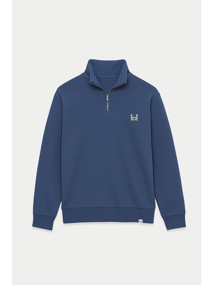 Custi Mikelo: Made in Spain – Engroshandel Sweatshirt - Unisex – Blå sweatshirt med halv lynlås