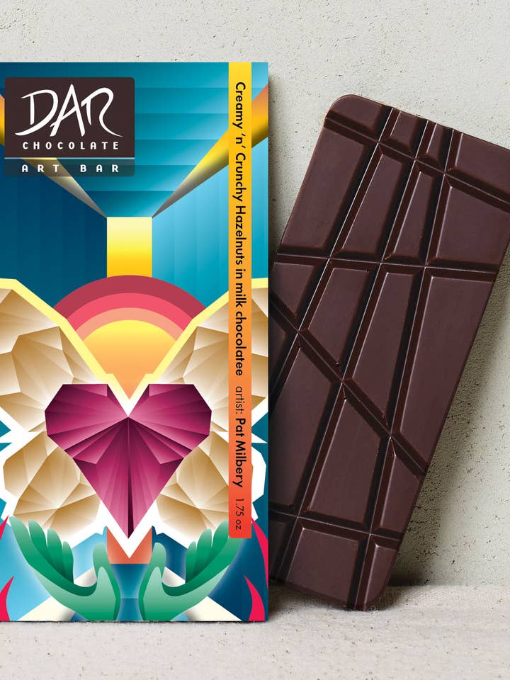 Art Bars! Hazelnuts & Milk Chocolate Bar Organic for wholesale by Dar Chocolate
