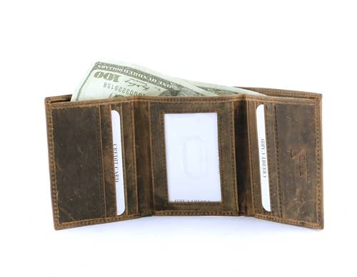 Leather Impressions Inc - Vendita all'ingrosso Portafogli - Uomo - Portafoglio a tre ante in pelle RFID Hunter con finestra identificativa centrale4