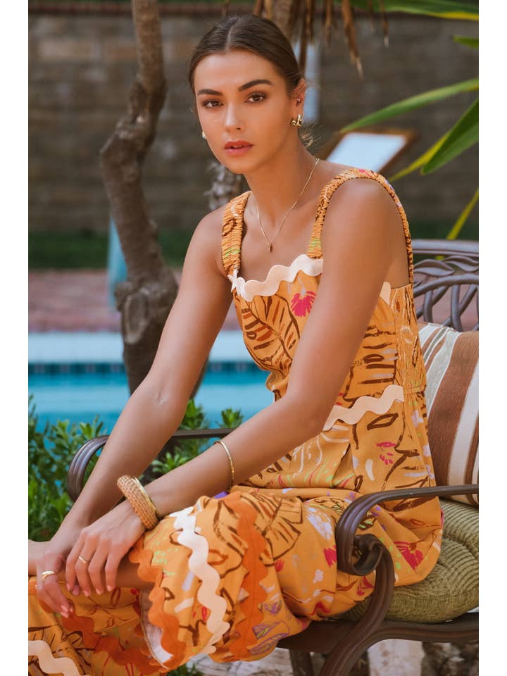 Tangerine Conversational Printed Midi Jumpsuit for wholesale on Faire