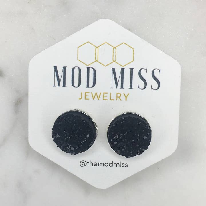 Druzy Stud Earrings '' Black '' for wholesale by The Mod Miss
