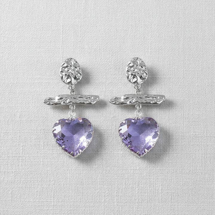 Vintage Inspired Purple Heart Crystal Earrings for wholesale by Ellemadera
