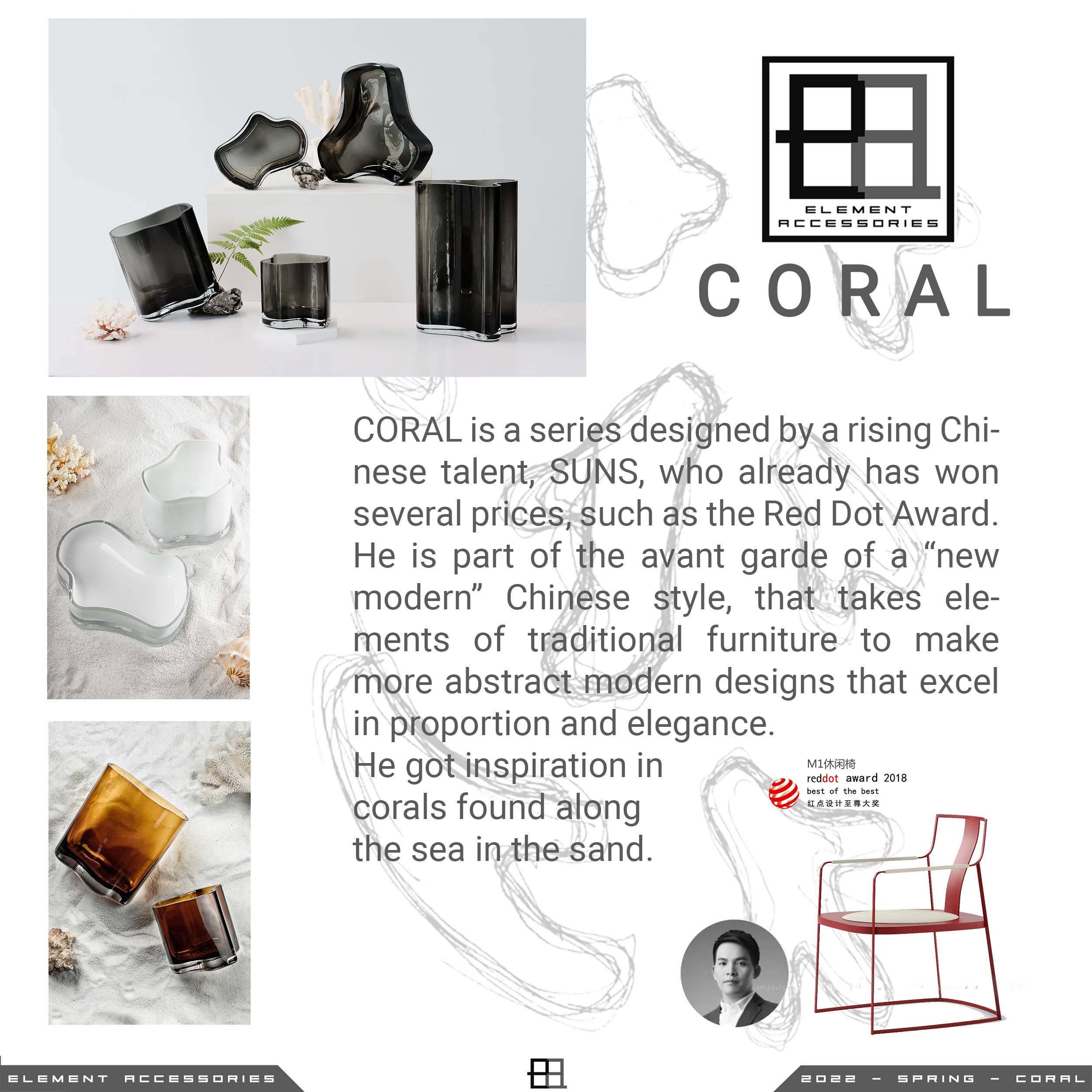 Element Accessories EU – Großhandel Vasen – Moderner Designer-Vase im Coral- und Aalto-Stil, Modell COR13GR1