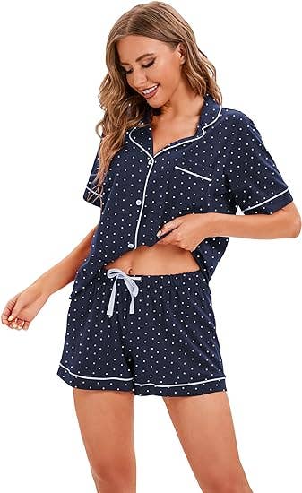 GEXWORLDWIDE - Wholesale Sleepwear Set - Women's - Women's 100% Cotton Pajamas Short Sleeve Wave point4