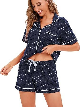 GEXWORLDWIDE - Wholesale Sleepwear Set - Women's - Women's 100% Cotton Pajamas Short Sleeve Wave point4