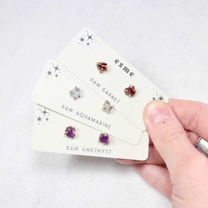 Esme - Wholesale Stud/Post Earrings - Raw Aquamarine Crystal Stud Earrings in Silver and Gold3