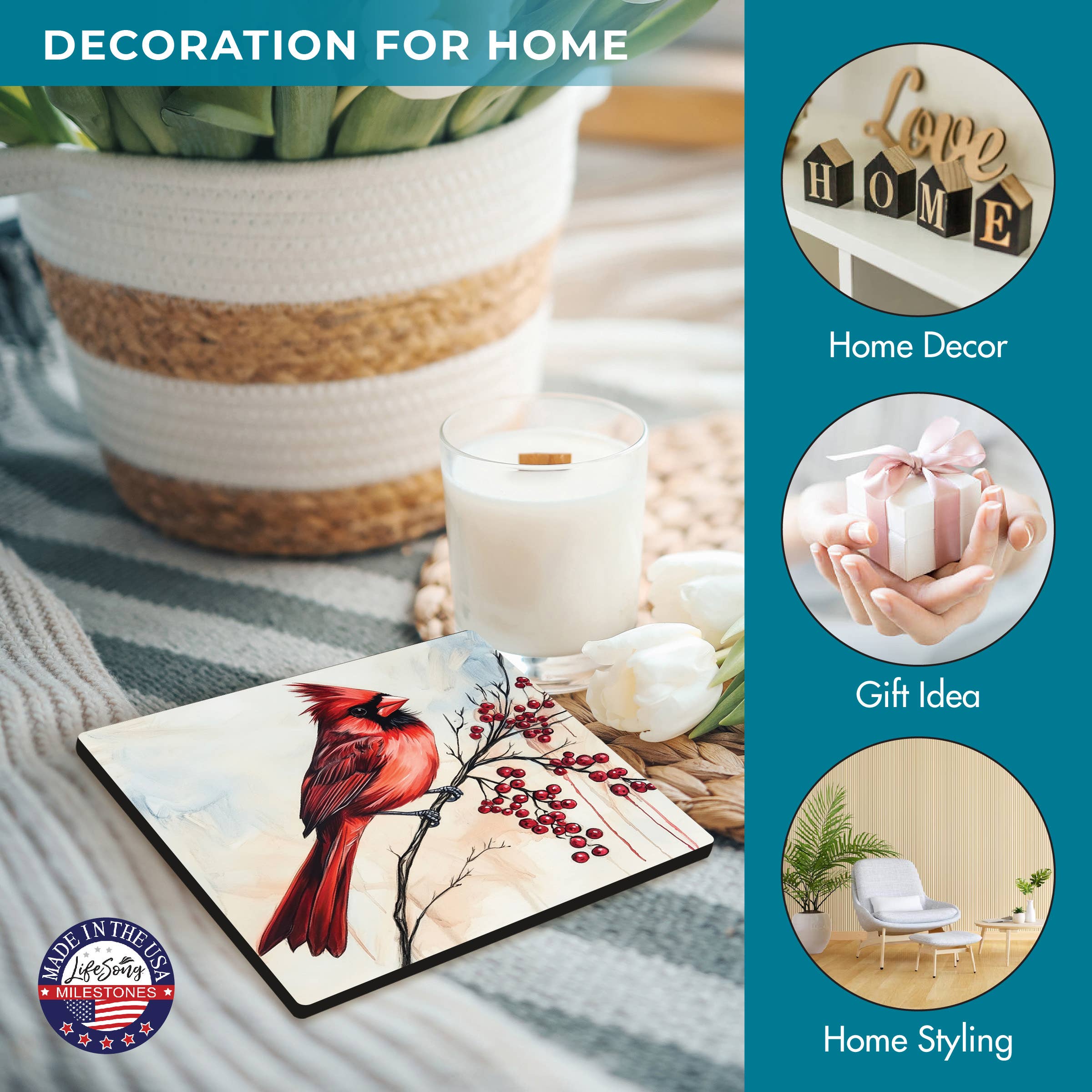 LifeSong Milestones - Wholesale Coasters - Cardinal Bird Slate Drink Coasters – Set of 4 for Hot Drinks2